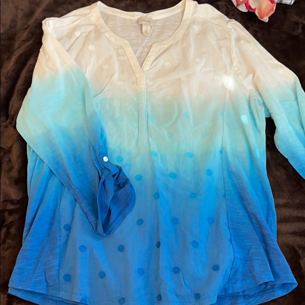 White to blue dotted dip dye top from Chico's